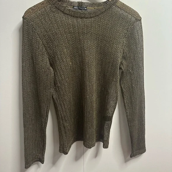 Zara Metallic Sheer Long Sleeve Blouse - Picture 2 of 8